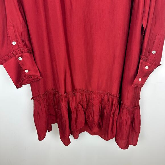 J.Crew Amelia Popover Shirtdress Drapey Viscose Twill Burgundy Ruffle 2X NWT - Picture 10 of 15